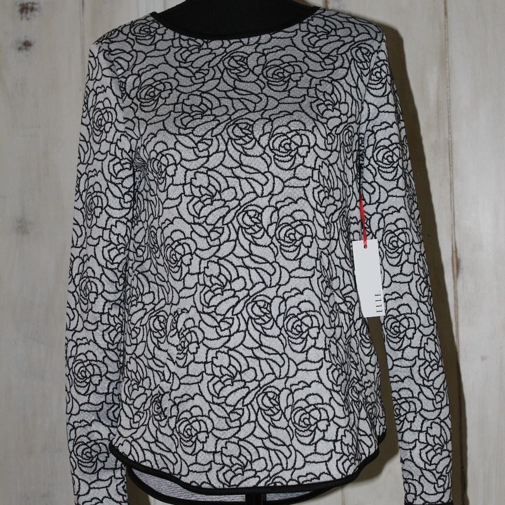 ELLE Floral Long Sleeve Black and Grey Top